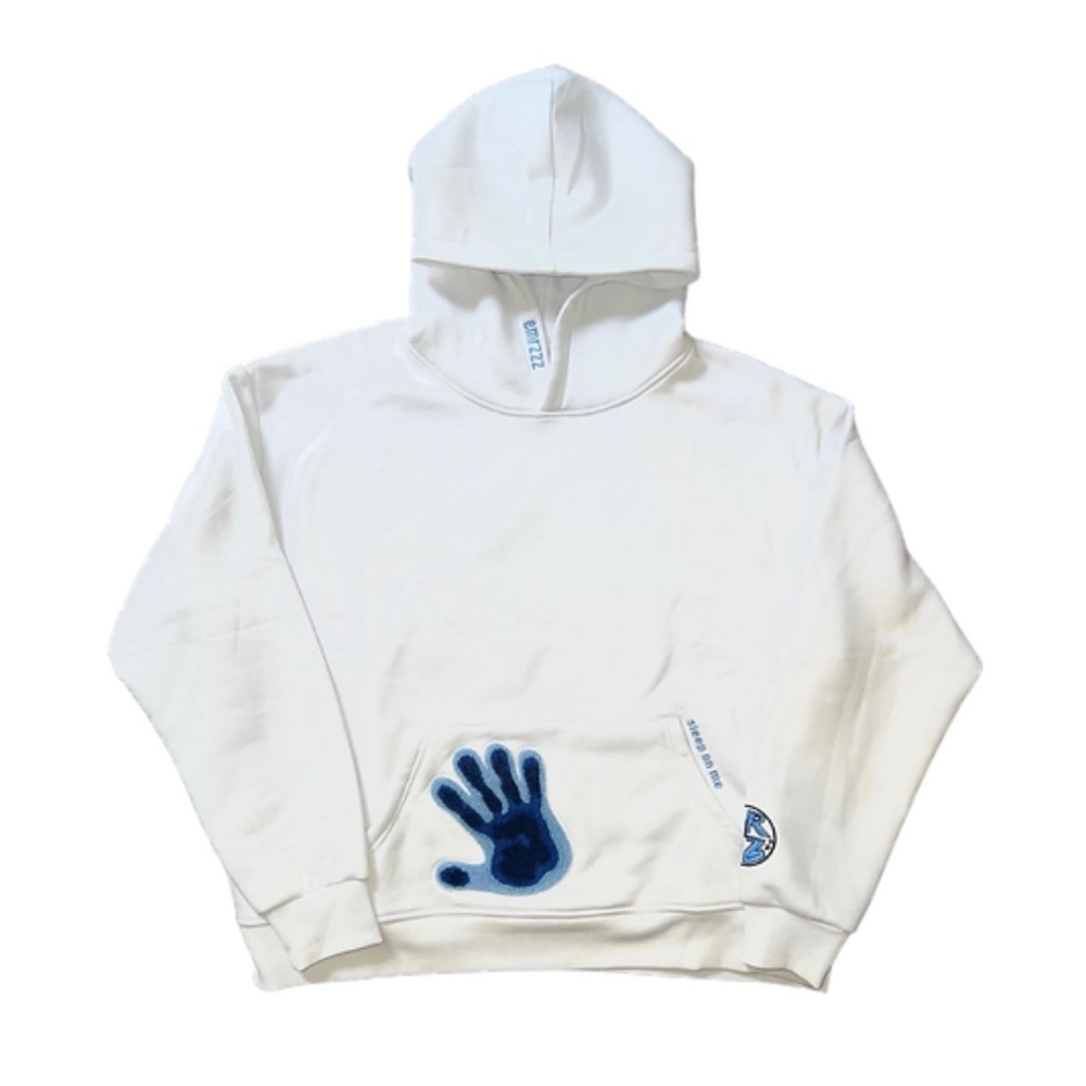 NWOT Emrzzz “Thermal Hoodie White/Blue” Size X-Large